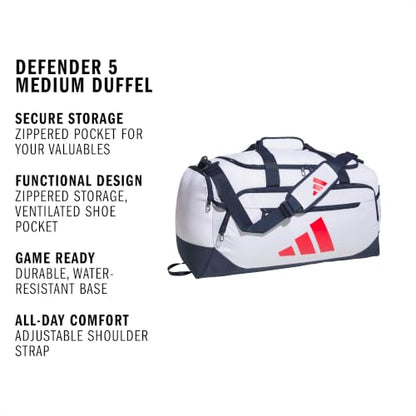 adidas Defender Duffel Bag - color: White/Night Indigo/Pure Ruby Red/Medium 59L, style: Medium 59l