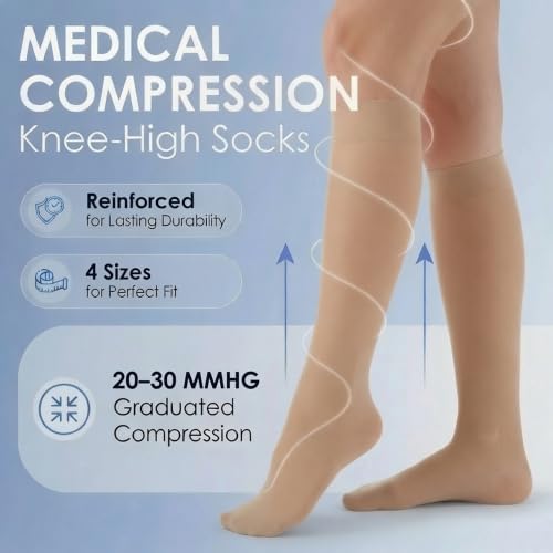 ABSOLUTE SUPPORT Women Sheer Compression Socks 20-30mmHg, Beige, Small - color: Beige, size: Small