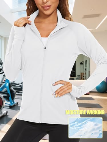 TACVASEN Women's Lightweight Athletic Jacket UPF 50+ Long Sleeve Sun Shirt - color: 03 White, size: Medium