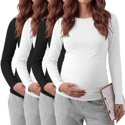 Locoowai 4 Pack Long Sleeve Maternity Underscrub Tops for Nurses - color: Black, White, size: Medium