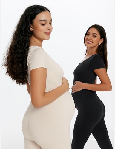 POSHDIVAH Maternity Jumpsuit Romper Leggings Short Sleeve - color: Black, size: XX-Large