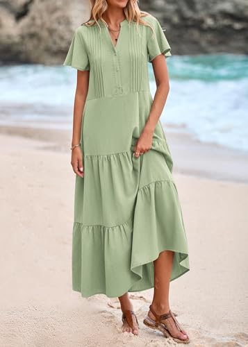 KIRUNDO Summer Maxi Dresses for Women with Pockets 2026 - color: Bean Green, size: Medium