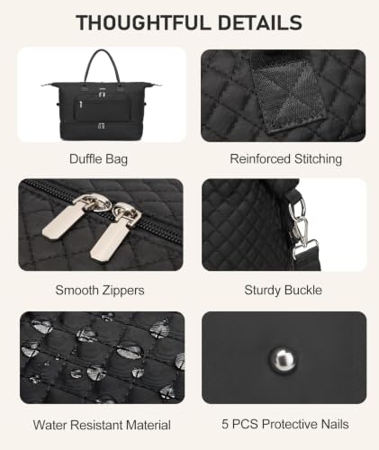 Large Travel Duffle Bags for Women: Weekender Bag with Shoe Compartment - color: Black, size: Medium