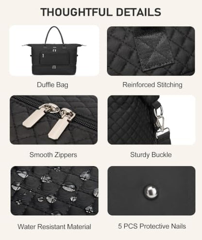 Large Travel Duffle Bags for Women: Weekender Bag with Shoe Compartment - color: Black, size: Medium