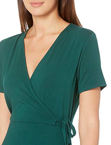 Amazon Essentials Women's Short Sleeve V Neck Faux-Wrap Dress, Fitted - color: Jade, size: Large