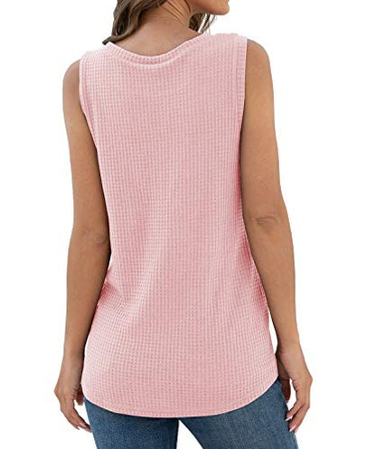 IWOLLENCE Womens Casual Tank Tops with Twist Knot - color: C Pink, size: X-Large