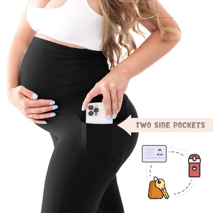 Walifrey Maternity Leggings with Pockets Over the Belly - color: Burgundy, size: Large