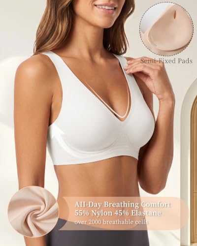 Jelly Bras for Women No Underwire - Seamless Wireless Everyday Bra with Lifting Jelly Strip Support, Sleep Bra - color: Pure White, size: Medium