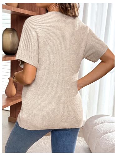 MakeMeChic Women's Maternity Summer Clothes V Neck Sweater Short Sleeve Button Pregnancy Tops - size: Small