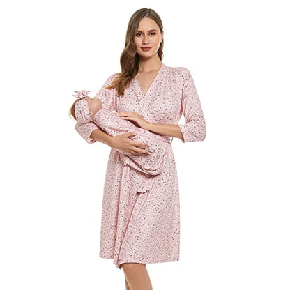 Mommy Robe for Maternity and Receiving Blanket Set ,Matching Mommy Robe - color: Pink, size: X-Large