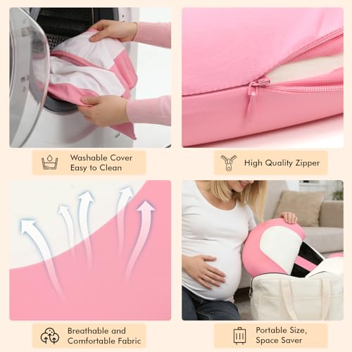 Pregnancy Pillows for Sleeping, Memory Foam Cooling Maternity Wedge Pillow - color: Pink