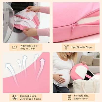 Pregnancy Pillows for Sleeping, Memory Foam Cooling Maternity Wedge Pillow - color: Pink