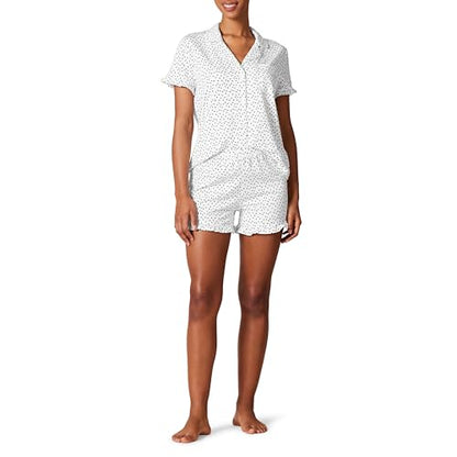 Amazon Essentials Women's Cotton Modal Piped Notch Collar Ruffle Pajama Short Set (Available in Plus Size) - color: White Dots Print, size: XX-Large