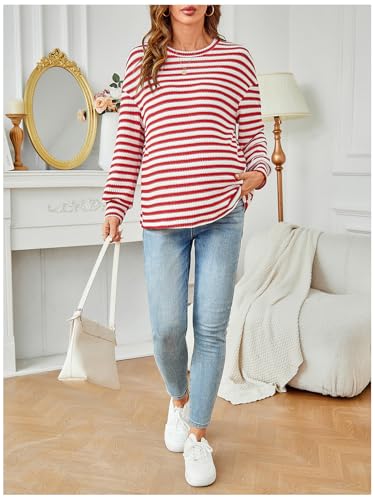 RoseSeek Women's Long Sleeve Crew Neck Maternity Sweatshirt Pullover Tops - color: Mix Red and White, size: Medium