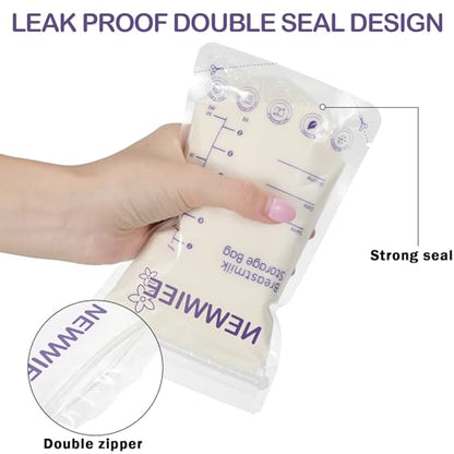 Newwiee 400 Count Breastmilk Storage Bags 7oz Self Standing Freezer, Purple