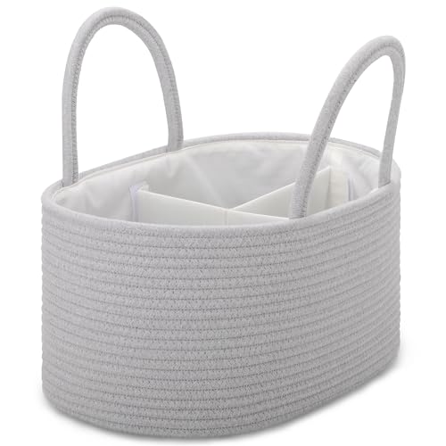 COMSE Large Cotton Rope Baby Diaper Caddy Organizer with Handles, Cool Gray - color: Cool Gray, size: Large