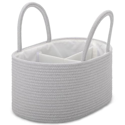 COMSE Large Cotton Rope Baby Diaper Caddy Organizer with Handles, Cool Gray - color: Cool Gray, size: Large