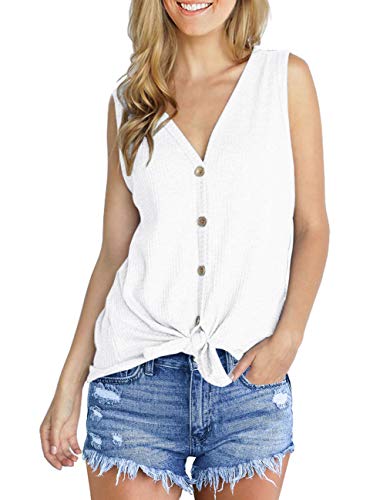 IWOLLENCE Womens Button Tank Tops Tie Front Knot - color: White, size: XX-Large