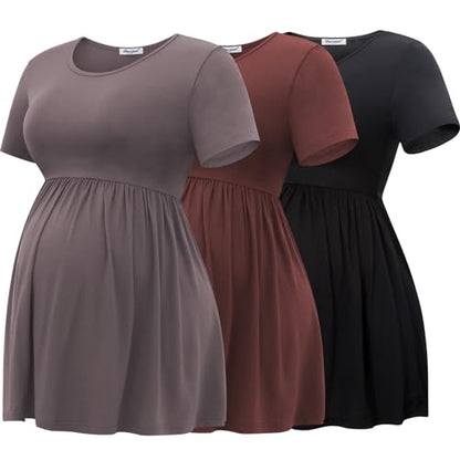 Bearsland Short Sleeve Maternity Top - color: Black&nutshell&coppery Brown, size: XX-Large