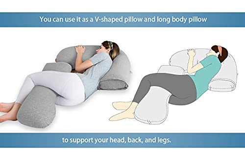 INSEN Pregnancy Pillow for Sleeping, L Shaped Body Pillow for Side Sleeping, Detachable Pregnancy Pillow with Full Body Support - color: Cooling Grey Jersey Cotton