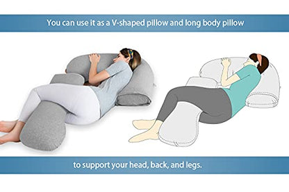 INSEN Pregnancy Pillow for Sleeping, L Shaped Body Pillow for Side Sleeping, Detachable Pregnancy Pillow with Full Body Support - color: Cooling Grey Jersey Cotton