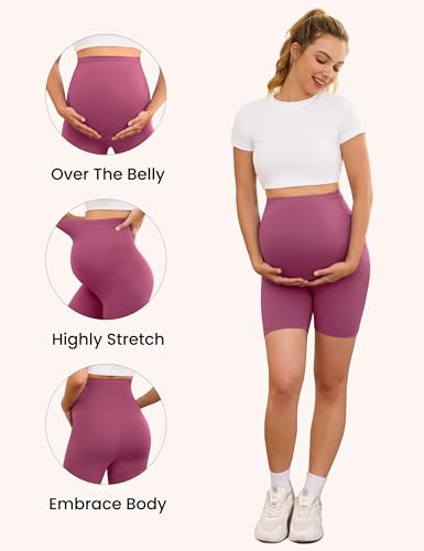 VALANDY Creamlush 4 Pack Comfy Maternity Biker Shorts Over the Belly 5" - color: 4 Packs - Black/Dark Pink/Ins Blue/Ins Green, size: Medium
