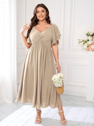SCOMCHIC Women's Plus Size Cocktail Dress - color: Beige, size: X-Large Plus