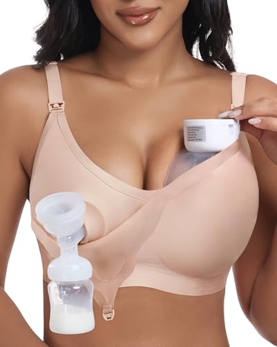 As Fairy Wireless Seamless Pumping Bra Hands Free Nursing Bra Wirefree Comfort Wearable Breast Pump Brass - color: Nude, size: Medium Plus