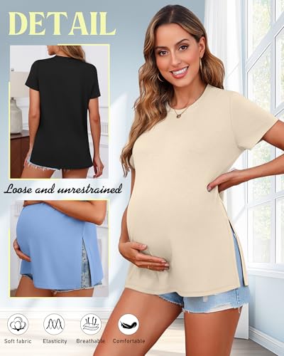Ficerd 3 Pack Women's Maternity T Shirts - color: Black, Cream, Sky Blue, size: Large