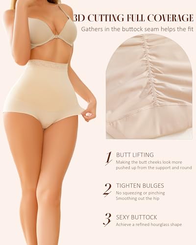 FINETOO Womens Tummy Control Shapewear Underwear High Waisted Seamless Panties Girdle Full Coverage Postpartum Briefs - color: Beige, size: Small