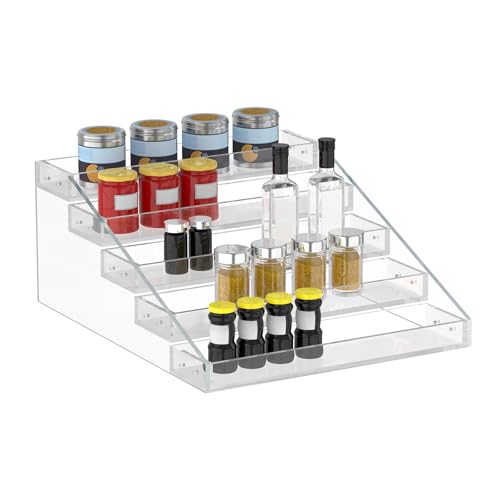 PMMASTO Wide Clear Acrylic Spice Rack for Countertops- 5 Tier - size: Widen 5 Tier - inner width 3''