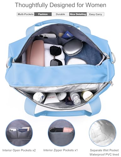 19" Blue Personal Gym Bag for Women,with Shoe Compartment & Wet Pocket - color: Blue, size: 19" Medium Size