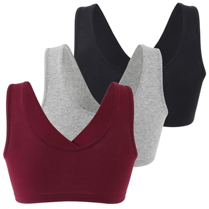 Women's Cotton Wireless Sleep Bra for Nursing and Maternity - color: Black+grey+red, size: Medium