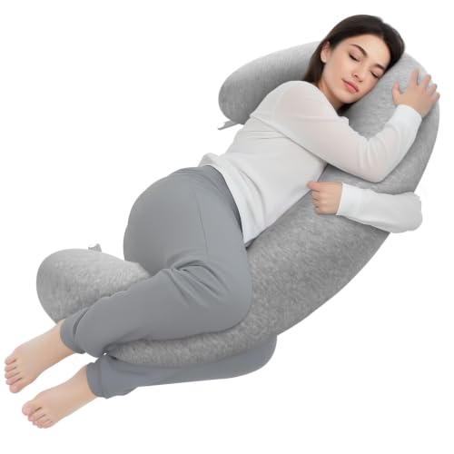 TranquilRelax C Shaped Body Pillow for Side Sleepers, Grey-53"*10" - color: Grey, size: 53*10 in