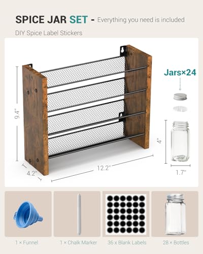Spice Rack Organizer with 24 Glass Jars, for Cabinet Wall Mount Countertop - size: With 24 Jars, 12.2"W × 9.4"H
