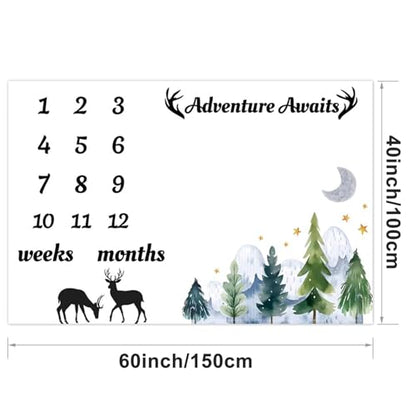 Jungle Adventure Baby Monthly Milestone Blanket Mountain Forest Cute Deer
