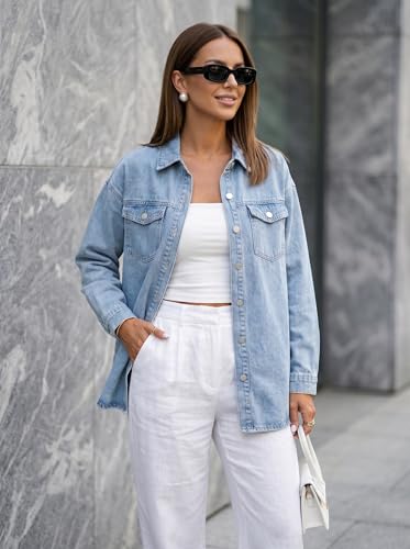 Dokotoo Womens Button Down Oversized Distressed Boyfriend Jean Jacket - color: A Beau Blue, size: Small