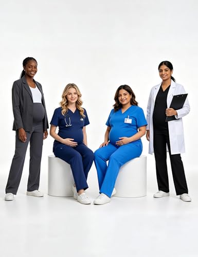 QBK Women's Maternity Scrub Pants Cargo Work Pants 4-Way Stretch 6 Pockets - color: Black, size: 4X-Large