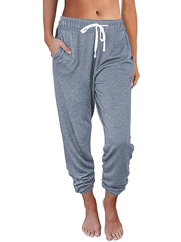 AUTOMET Women's High Waisted Lounge Sweatpants Jogger Pants with Pockets - color: Greyblue, size: Large