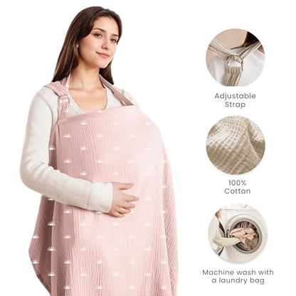Konssy Muslin Nursing Cover Up for Breastfeeding with Rigid Hoop - color: Pink Sun