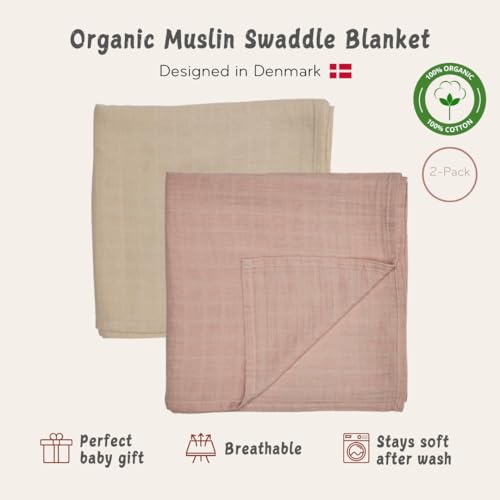 Swaddle Blankets, 100% Organic Cotton Muslin, 47"x47" 2-Pack - color: 2-pack Fog/Blush