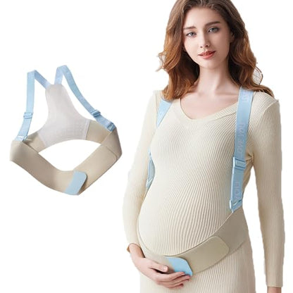 Maternity Belly Band with Shoulder Straps - Breathable Pregnancy Support Belt for Lower Back & Pelvic Pain Relief - Adjustable Abdominal Binder for Walking, Exercise & Work (Blue-Small)