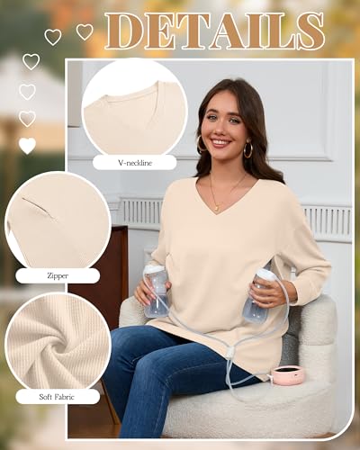 3 Pack Women's Waffle Knit Long Sleeve Nursing Tops - color: Cream, Haze Blue, Black, size: Medium