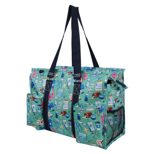 NGIL Work Tote Bag with Exterior Pockets - color: Ngil Zip-scrub Life- Navy