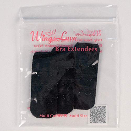 Wingslove Womens Bra Extender Bra Band Breathing room 3pcs-Pack Multi-size - color: Black, 2 Hook 3/8 Inch