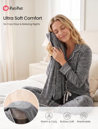 PATPAT Pajama Sets for Women 2 Piece Button-Down Sleepwear Soft Lounge Set - color: Dark Grey, size: Medium