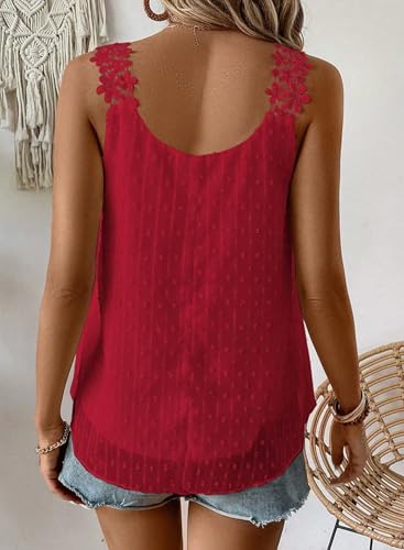 Falechay Tank Tops for Women Flowy Sleeveless Boho Summer Lace Camisole - color: Red, size: Medium