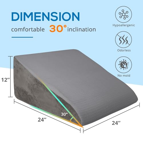 Sasttie Wedge Pillow 24x24x12 inch, Memory Foam Bed Wedge, Solid Dark Gray - color: Solid Dark Gray, size: 24x24x12 inch