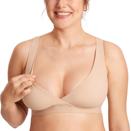MOMANDA Crossover Nursing Bras for Breastfeeding - color: Wheat Beige, size: X-Small