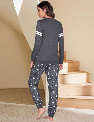 Maternity Pajamas Set Nursing Breastfeeding Postpartum Pregnancy Pjs - color: Grey-stars, size: Large